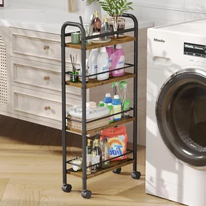 Slim Storage Cart, 4 Tier Rolling Utility Cart on Wheels, Slim Bathroom Storage  - Picture 1 of 5