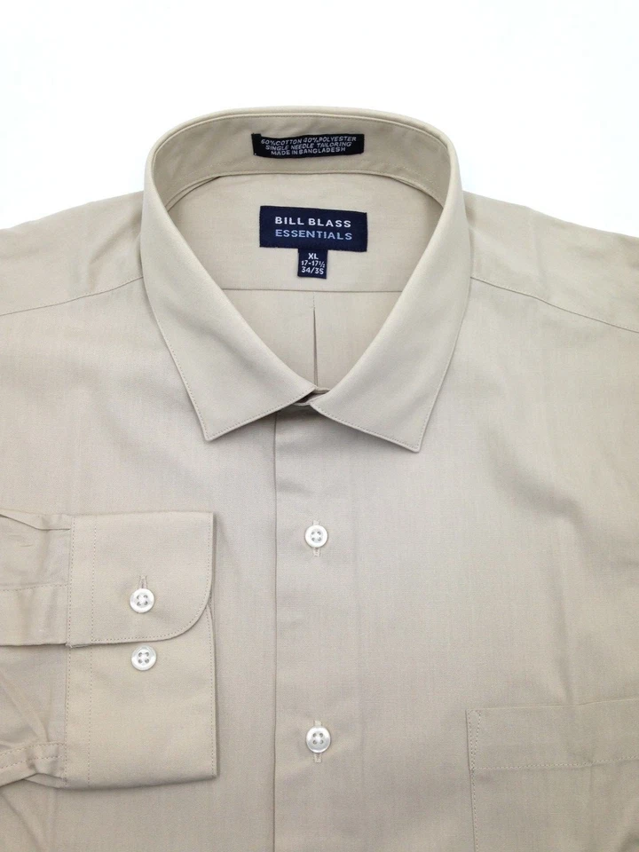 $94 Bill Blass Hombres Ajuste Regular Beige Manga Larga Vestido Camisa Talla 15-15.5 32/33 Foto 1 de 4