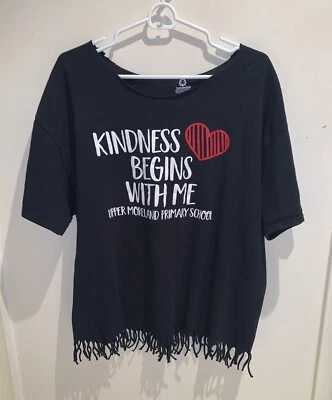 Custom Ink Women Black "Kindness Begins With Me" Regional Fringe Hem T-shirt 2XL - Image 1 of 4