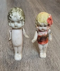 Antique 1920’s Bisque Doll Articulated Jointed Arms Japan Molded 3" Lot Of 2 - Picture 1 of 9