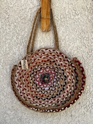 Magid Circle Woven Jute Oversized Beach Tote Shoulder Bag HANDMADE Large Round - Image 1 of 3