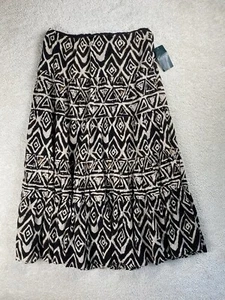 NWT Ralph Lauren Skirt Women's Med Tiered Maxi Black Beige Cotton A-line $135 - Picture 1 of 9