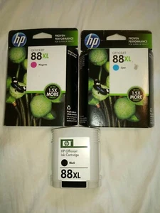 GENUINE HP 88XL Cyan, Magenta & Black  Ink Cartridges -  FREE SHIPPING!