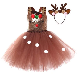 Reindeer Costume Dress for Girls Girls Glitter Brown Tutu Dress Christmas manner - Picture 1 of 6