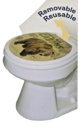 Toilet Tattoos Lid Cover Brown Bear Removable Hygienic Standard Cabin Rustic - Image 1 of 4