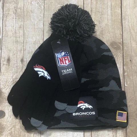 Denver Broncos NFL Beanie & Gloves Salute to Service Camo Pom Pom Adult One Size Cover