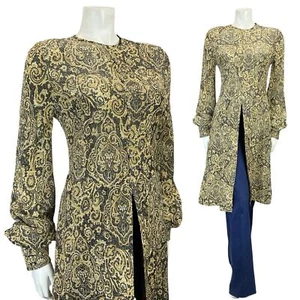VINTAGE 60ER SCHWARZ GOLD PSYCHEDELISCH PAISLEY STRASS BISCHOFSÄRMEL TUNIKA PARTY TOP 10 - Bild 1 von 12