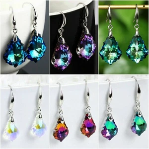 925 Silver Fashion Women Mystic Topaz Earrings Ear Hook Dangle Wedding Jewelry