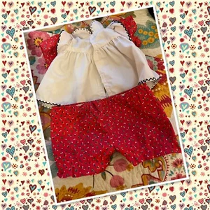 Lovely Vintage Cabbage Patch Kids Red Flower Print Pinafore Dress Bloomers - Picture 1 of 5