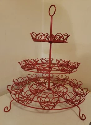 24 Cupcake 3 Tier Display/Holder Plastic Coated Metal Flowers Whimsical - Image 1 of 3