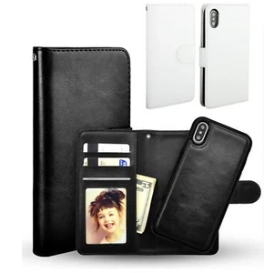 Apple iPhone X Leder Wallet Case in Weiß / Abnehmbare Magnet Handyhalterung - Bild 1 von 11