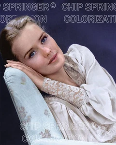 FRANCES FARMER POSING IN BLUE CHAIR 8X10 BEAUTIFUL COLOR PHOTO BY CHIP SPRINGER - Picture 1 of 1