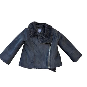 Baby GAP Faux Suede Sherpa lined jacket/coat; Size Girls 3T; Black; Vegan - Picture 1 of 11