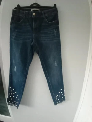 SALE £8 ~ Zara Z1975~ Bloggers Favourite Skinny Blue Jeans With Pearls~ UK12 VGC - Image 1 of 4