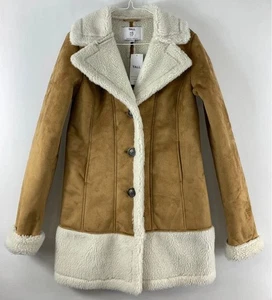 Dorothy Perkins Coat Jacket 8 Tall Camel Cream Faux Suede Shearling Winter New - Picture 1 of 10