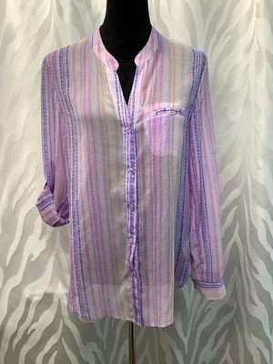 Kut from the Kloth Women’s Sheer Button Up Roll Tab Sleeve Shirt Size M - Image 1 of 4