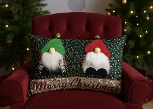 Handmade Christmas Scatter Cushion With Insert Decorated With Christmas Gonks - Picture 1 of 1