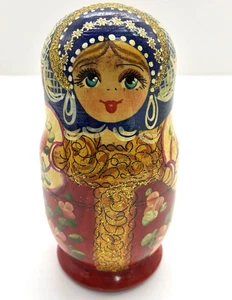 Russian Matryoshka Nesting Dolls Hand Painted 5 Piece Set Wooden Vtg Gold Trim - Picture 1 of 12