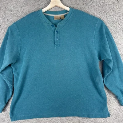 LL Bean Henley Shirt Mens 2XL Blue Waffle Knit Long Sleeve Pullover Casual - Image 1 of 4