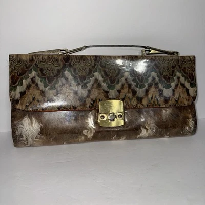 Cartera clutch vintage pluma de faisán hecha en Corea años 70 Foto 1 de 4