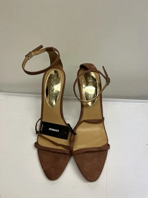 Sandalias Express de tacón fino doradas con tiras de gamuza sintética talla 10 nuevas con etiquetas elegantes Foto 1 de 4