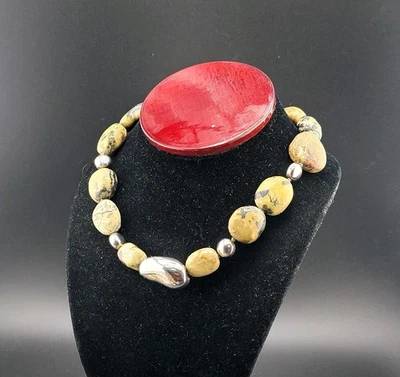 Collar 14" SEBBAG Grueso Jaspe Plata de Ley 925 Palanca Joyería Electroforma Foto 1 de 4