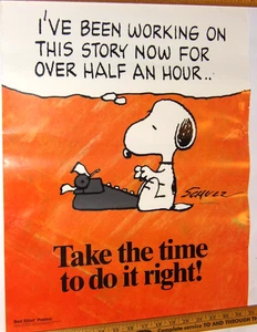 VINTAGE 1994 SNOOPY/PEANUTS POSTER! NIMM DIR DIE ZEIT, ES RICHTIG ZU MACHEN! SCHULZ! 17x22 - Bild 1 von 5