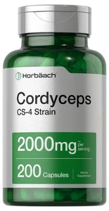 Horbäach Cordyceps Mushroom Capsules 2000mg | 200 Count | CS-4 Strain Cordyceps - Picture 1 of 7