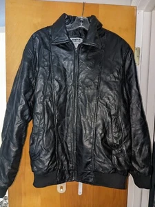 Vtg 90s DUKE HABAND Black Warm LEATHER JACKET Soft Lined Coat Sz Men's MEDIUM M - Picture 1 of 4