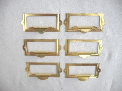 Lote de 6 tiradores de latón gabinete biblioteca catálogo tarjetas vintage Foto 1 de 4