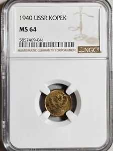 Russia USSR 1 Kopek 1940 NGC MS 64 - Picture 1 of 2