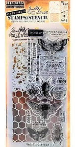 Bugs durchsichtiger Stempel & Flecken und Wabenschablone Set von Tim Holtz NEU! - Bild 1 von 2