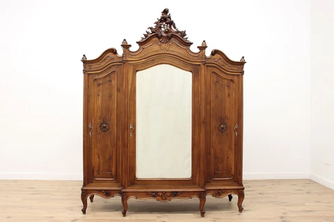 French Antique Carved Walnut Triple Armoire, Wardrobe, or Closet #43772 Cover