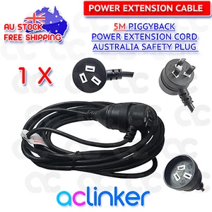 5M Piggyback Mains Power Extension Cord Australian 240V Power Lead AU 3Pin Black - Picture 1 of 7