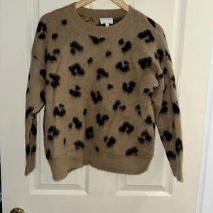 Womens Witchery Animal Leopard Print Jumper Size Small Brown 10% Wool Mohair - Picture 1 of 4