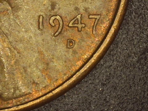 1947 D Wheat Penny DDO&DDR Rainbow Toned Uncirculated Cover