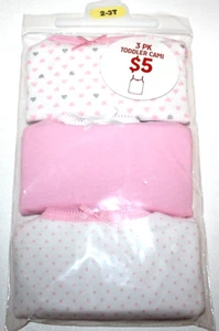 Toddler Girls' Pink/White Polka Dot/Solid/Hearts Cotton Cami  2T-3T  3-Pack - Picture 1 of 1