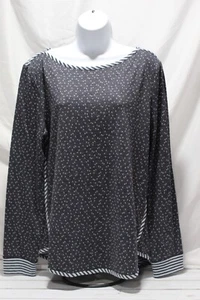T by Talbots Women's (L) Blue Dots Striped Tunic Top Long Sleeve Boat Neck - Picture 1 of 14