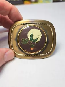 Brass Enamel Belt Buckle Cotton Flower Design - Picture 1 of 6