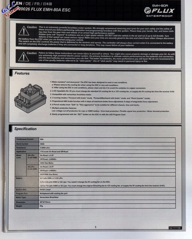 HPI Flux EMH-80A ESC Manual Pack - Brand New - Image 1 of 1