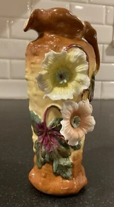 ANTIQUE RW RUDOLSTADT GERMANY RAISED FLOWERS PITCHER VASE 1904-1924 - Picture 1 of 11