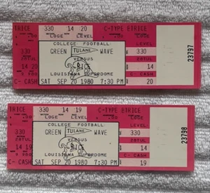 TULANE "GREEN WAVE" VS. RICE UNIVERSITY 20 settembre 1980 SUPERDOME mai usato! Come nuovo!!! - Foto 1 di 2