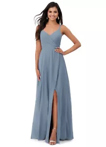 AZAZIE Lennon Dusty Blue A-line Chiffon Lace Back Maxi Dress Bridesmaid Size A6 - Picture 1 of 9
