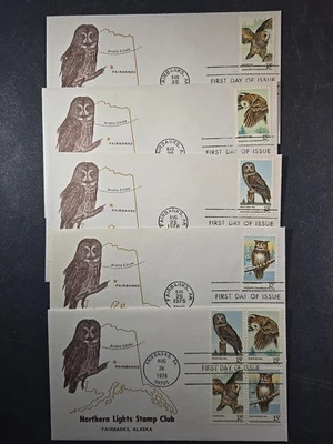 1978 US AMERICAN OWLS FDC Scott# 1760-1763, 1763A Northern Light 5 covers sk#KR4 - Image 1 of 4