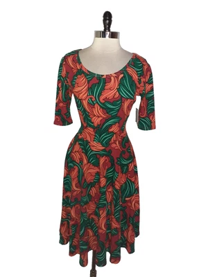 Новый LULAROE размер XL Nicole платье зеленый оранжевый короткий рукав колена длины эластичной - Изображение 1 из 4