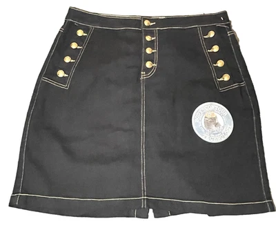 Falda corta Hydraulic Petite para mujer negra con botones dorados tiro alto talla 16P Foto 1 de 4