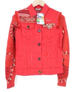 Desigual Chaq Kyle 34 Mujer Chaqueta Lentejuelas Coloridos Rojo Bordado Punto - Imagen 1 de 9