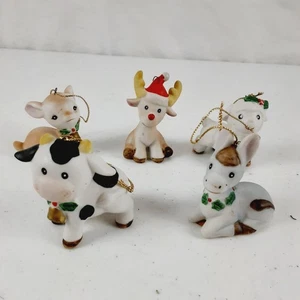 Homco Christmas Ornaments Lot of 5 Baby Animals Cow Donkey Lamb Deer Rudolph - Picture 1 of 15
