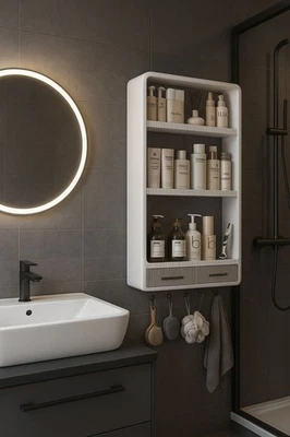 Modernes Selbstklebendes Wandregal ohne Bohren–Küchen & Bad Organizer mit Haken - Bild 1 von 4