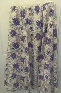 Woman Within 3x Linen Blend Floral FullSkirt A Line Purple On White EUC Pockets - Picture 1 of 6